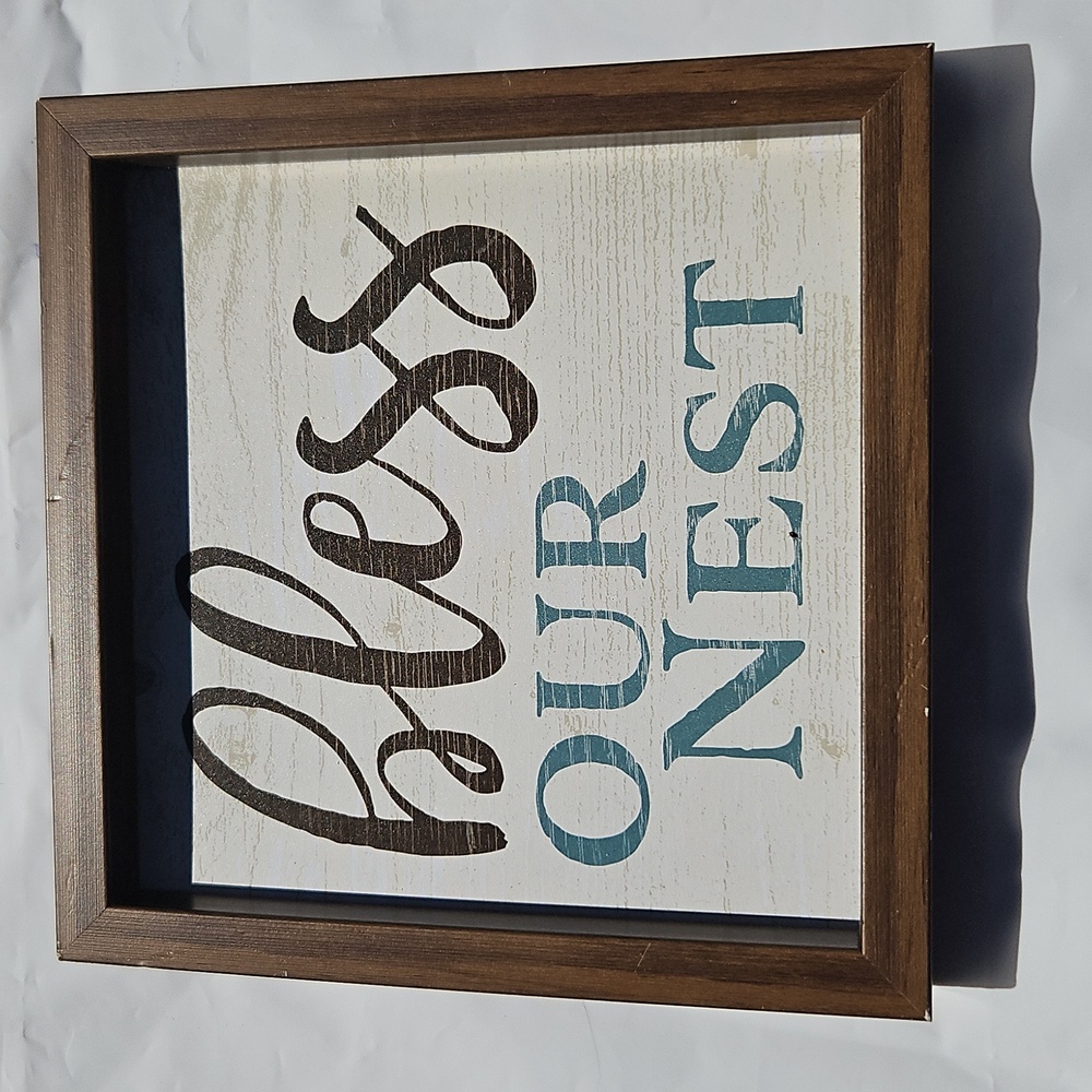 'Bless Our Nest' Wall Art with Brown Frame 8x8